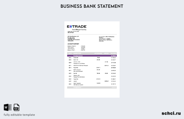цифровая загрузка выписки по текущему счету компании Etrade в США, шаблон Word и